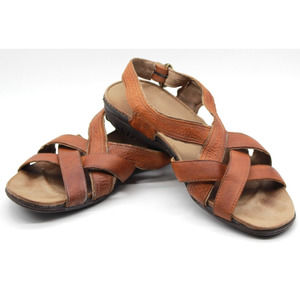 MERRELL Bassoon Wedge Strappy Slingback Womens Sandals Brown Leather J46248 Sz 9